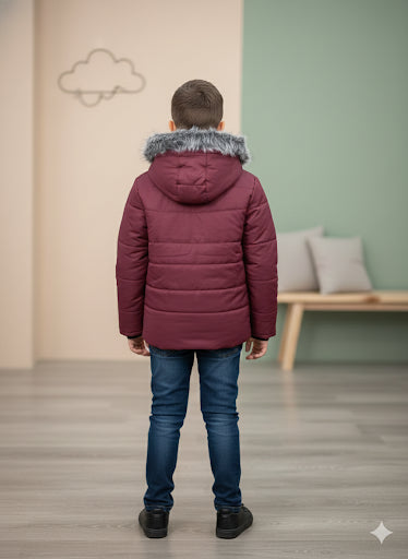 Winterjacke für Jungen mit weichem Kunstpelz gefüttert 5001 - Bordeaux