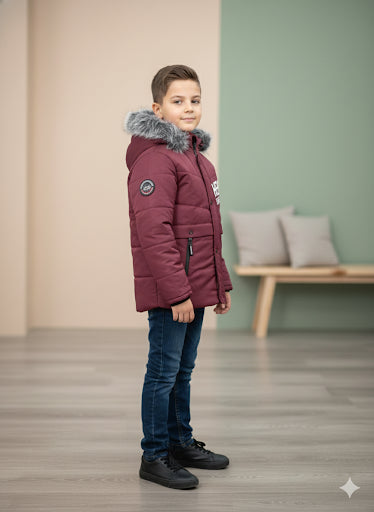 Winterjacke für Jungen mit weichem Kunstpelz gefüttert 5001 - Bordeaux