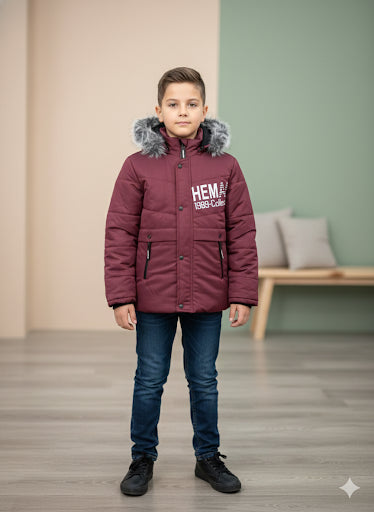 Winterjacke für Jungen mit weichem Kunstpelz gefüttert 5001 - Bordeaux