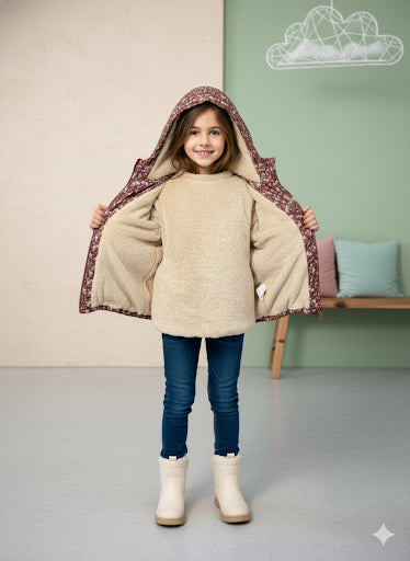 Mädchen Winterjacke mit Blumenmuster und Fellfutter 5130 - Braun