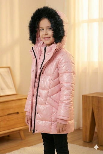 Glänzende Mädchen-Winterjacke mit warmem Fellfutter (Mehrere Farben) 5150 - Rosa