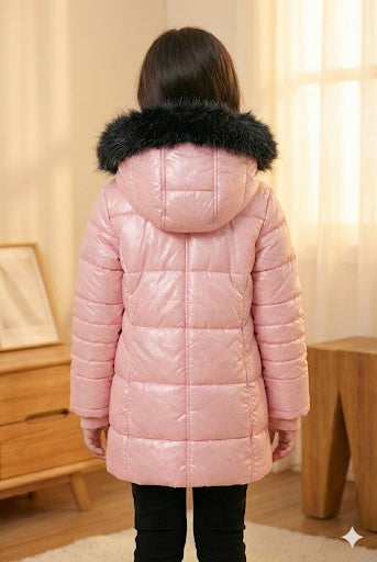 Glänzende Mädchen-Winterjacke mit warmem Fellfutter (Mehrere Farben) 5150 - Rosa