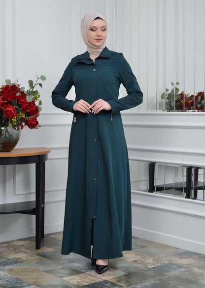 Eleganter brada-Stoff Manto mit Satinfutter und abnehmbarer Kapuze 234 - Khaki