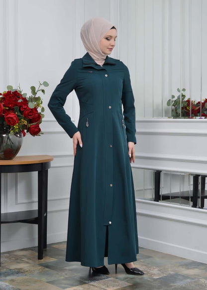 Eleganter brada-Stoff Manto mit Satinfutter und abnehmbarer Kapuze 234 - Khaki