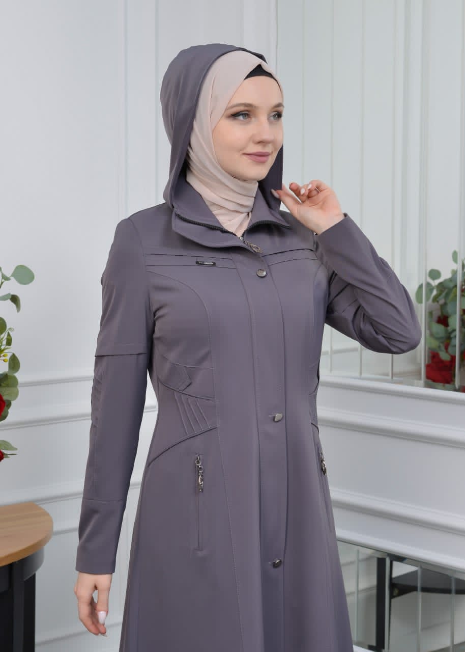 Eleganter brada-Stoff Manto mit Satinfutter und abnehmbarer Kapuze 234 - Grau