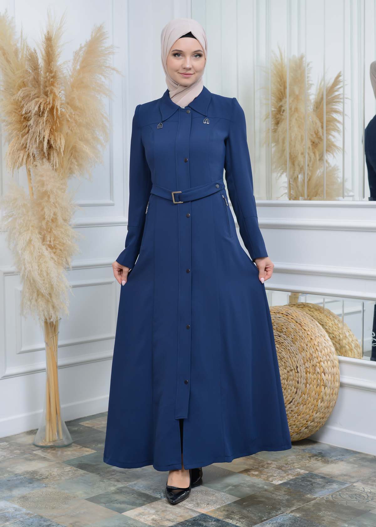 Manto aus Petek-Stoff mit Satinfutter 242 - Dunkelblau