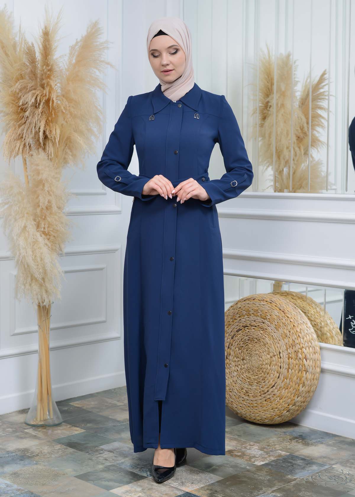 Manto aus Petek-Stoff mit Satinfutter 242 - Dunkelblau