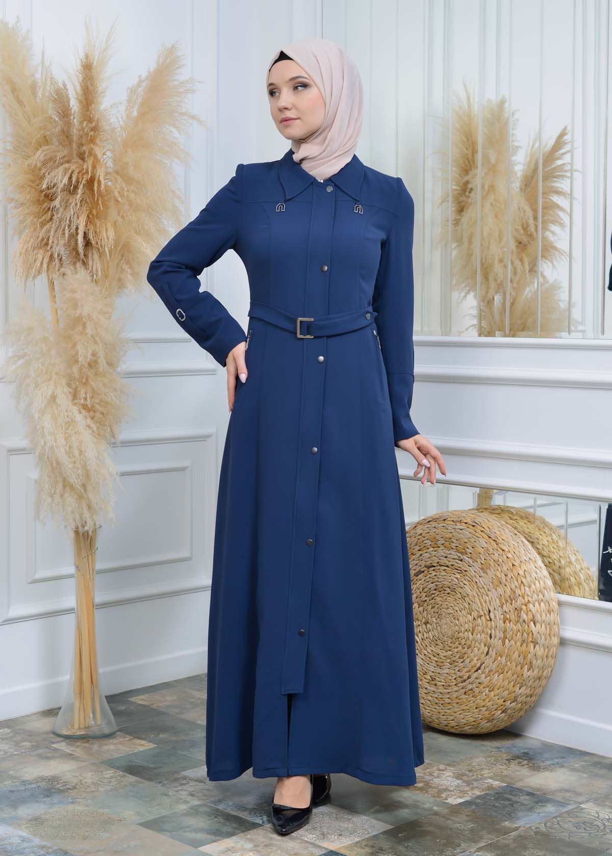 Manto aus Petek-Stoff mit Satinfutter 242 - Dunkelblau