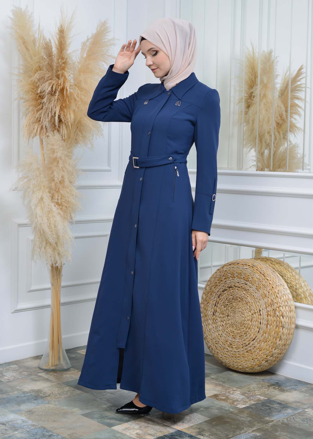 Manto aus Petek-Stoff mit Satinfutter 242 - Dunkelblau