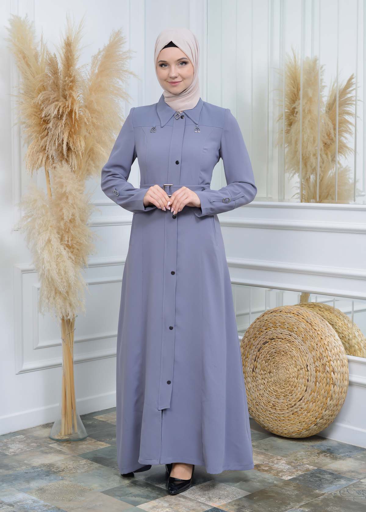 Manto aus Petek-Stoff mit Satinfutter 242 - Grau