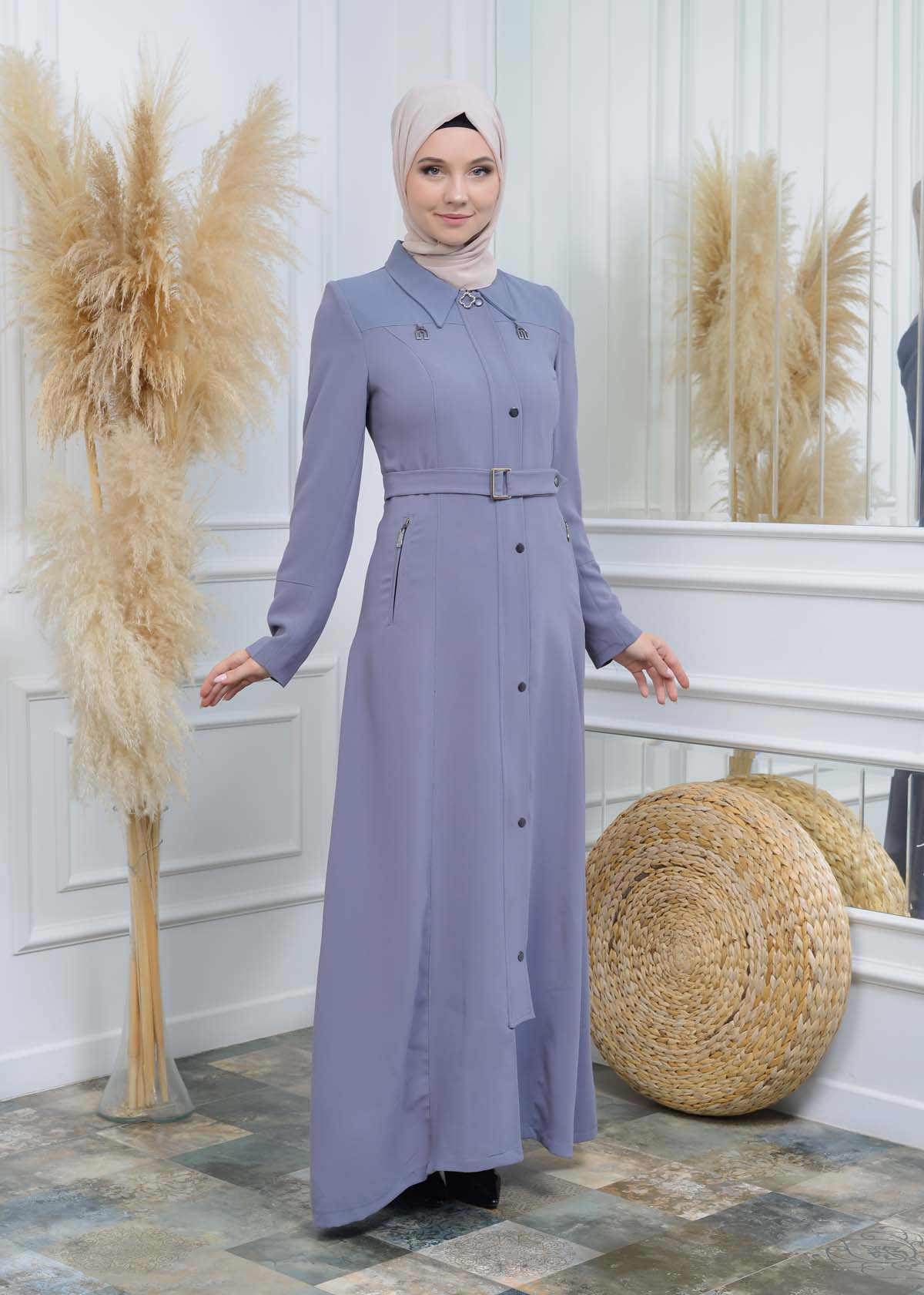 Manto aus Petek-Stoff mit Satinfutter 242 - Grau