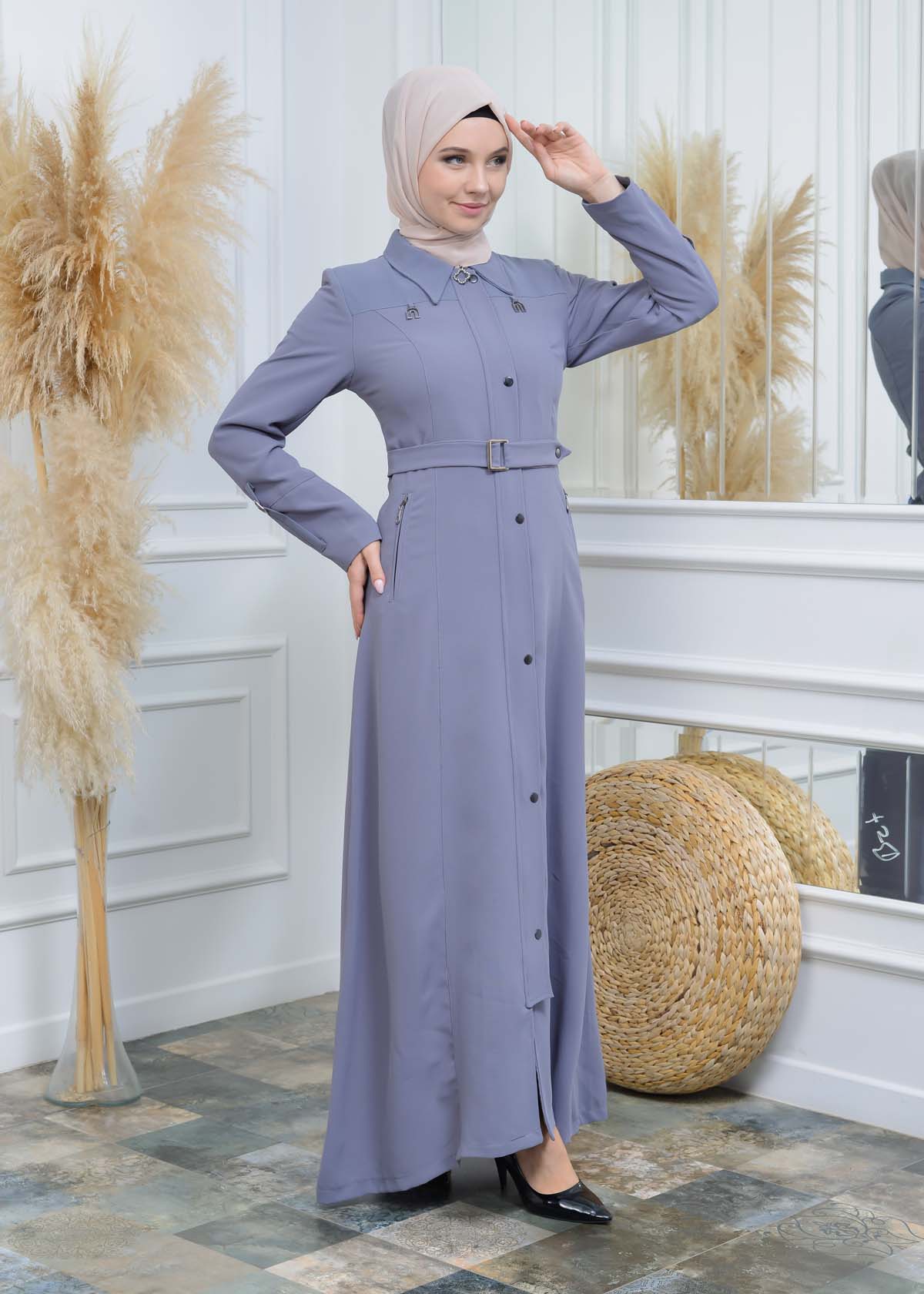 Manto aus Petek-Stoff mit Satinfutter 242 - Grau