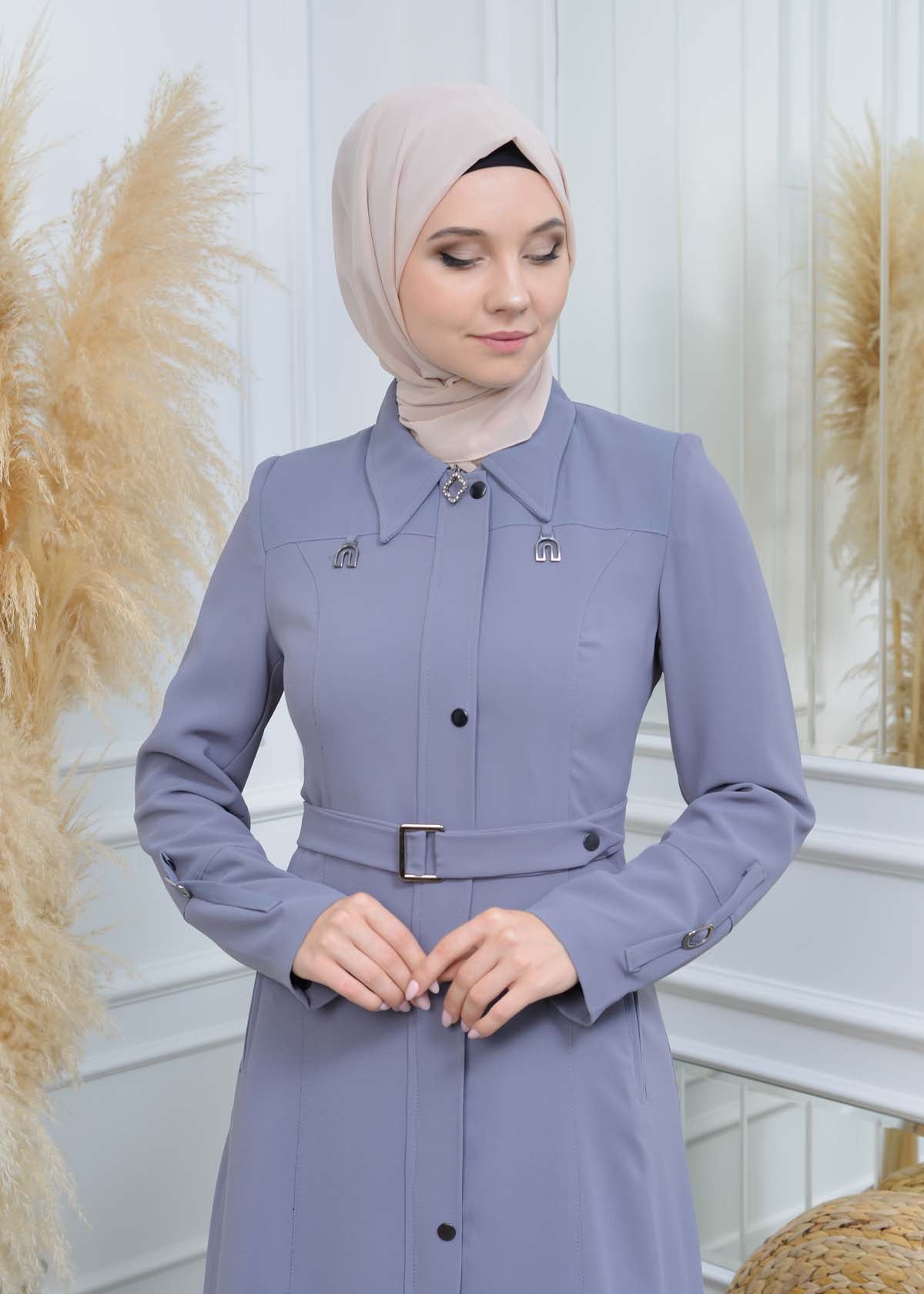 Manto aus Petek-Stoff mit Satinfutter 242 - Grau