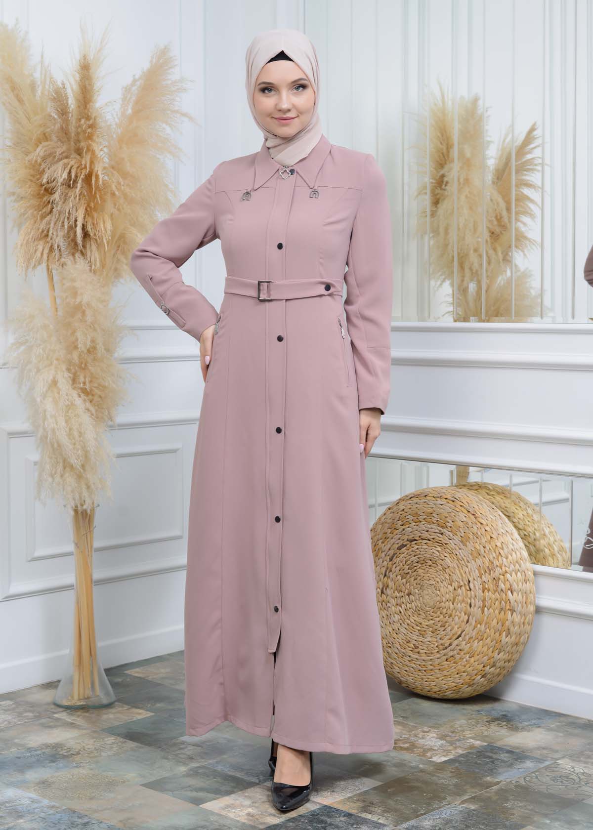 Manto aus Petek-Stoff mit Satinfutter 242 - Rosa