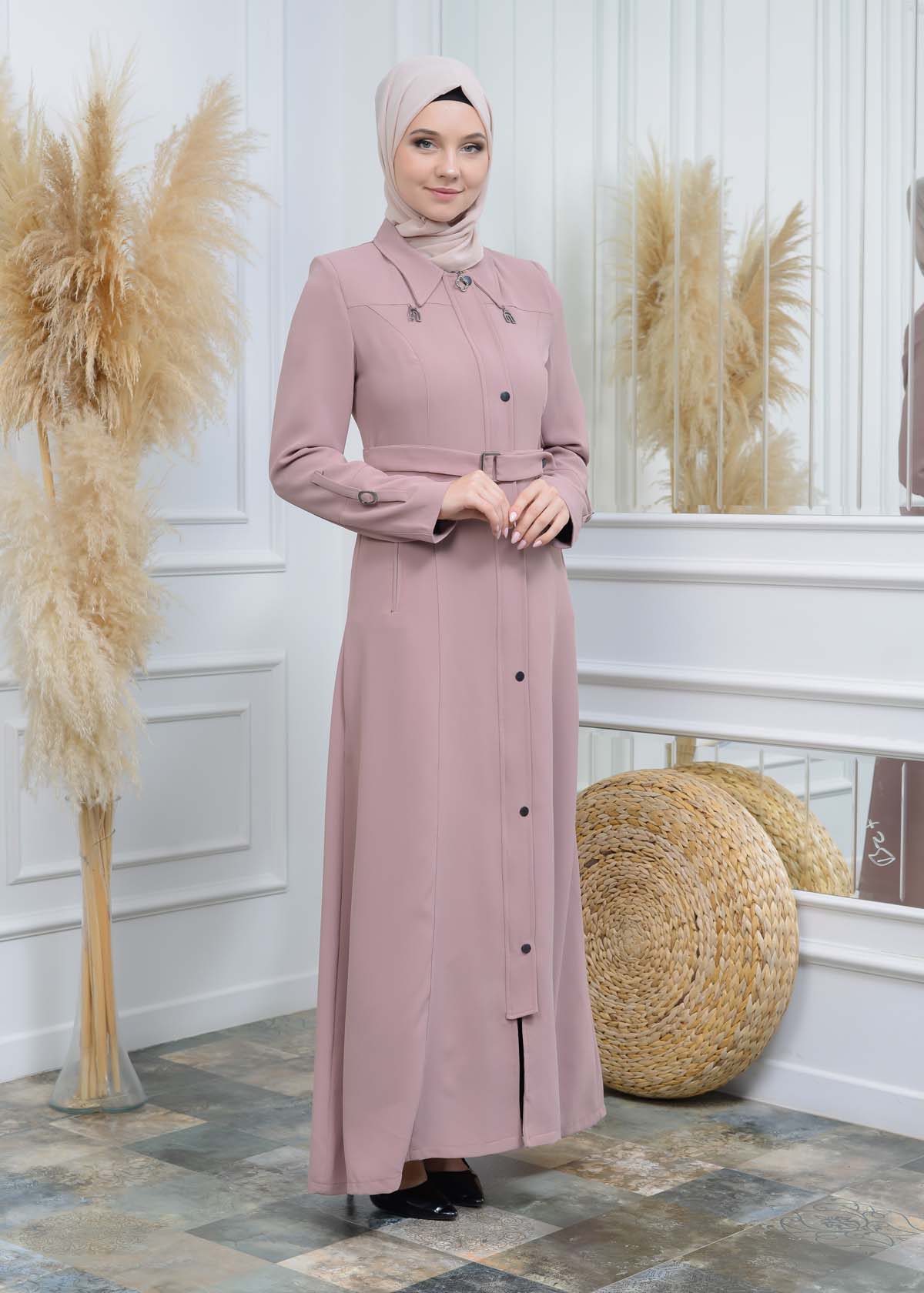 Manto aus Petek-Stoff mit Satinfutter 242 - Rosa