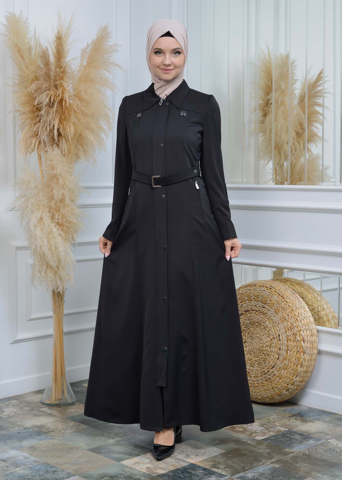 Manto aus Petek-Stoff mit Satinfutter 242 - Schwarz