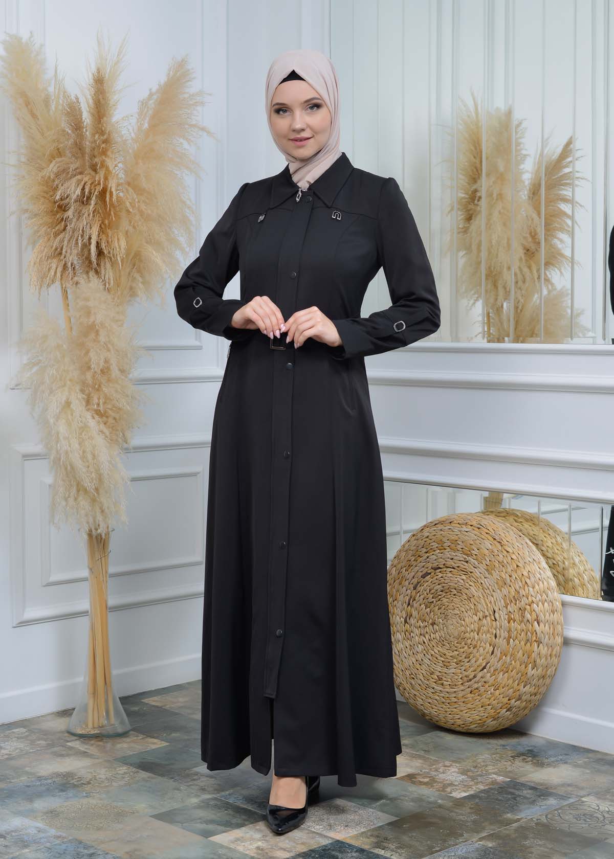 Manto aus Petek-Stoff mit Satinfutter 242 - Schwarz