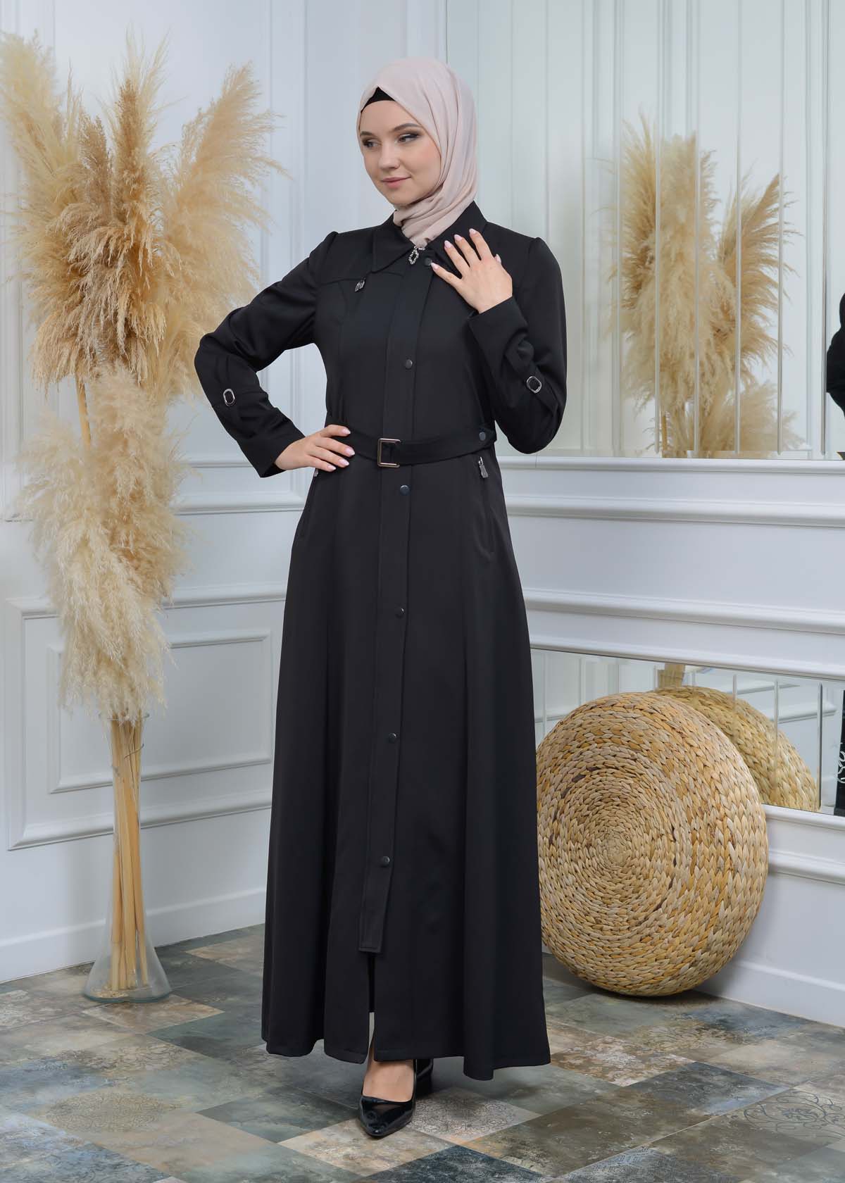 Manto aus Petek-Stoff mit Satinfutter 242 - Schwarz