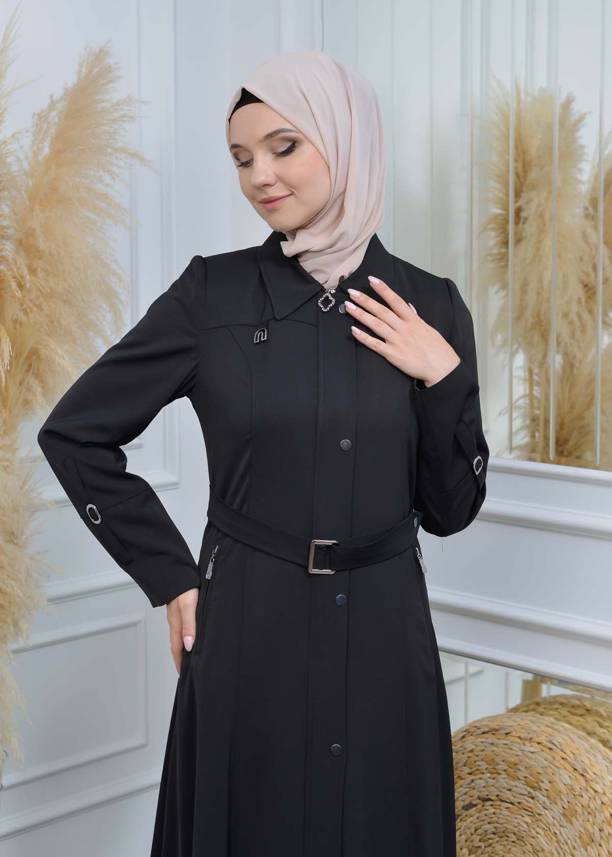 Manto aus Petek-Stoff mit Satinfutter 242 - Schwarz