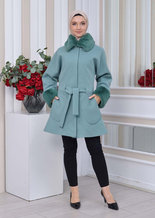 Jokh-Jacke mit abnehmbarem Pelzkragen 1335 - Mint