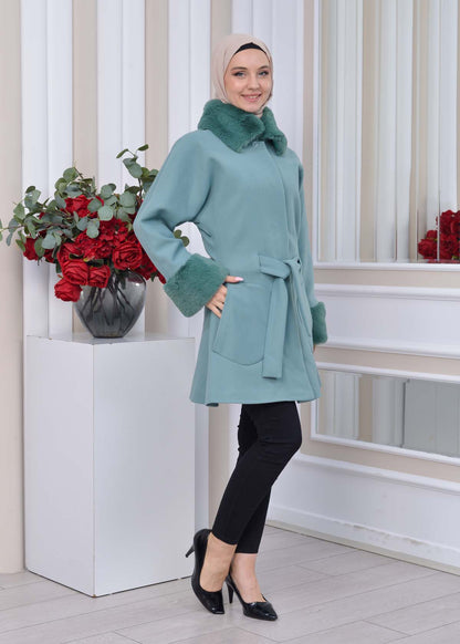 Jokh-Jacke mit abnehmbarem Pelzkragen 1335 - Mint