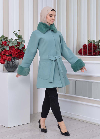 Jokh-Jacke mit abnehmbarem Pelzkragen 1335 - Mint