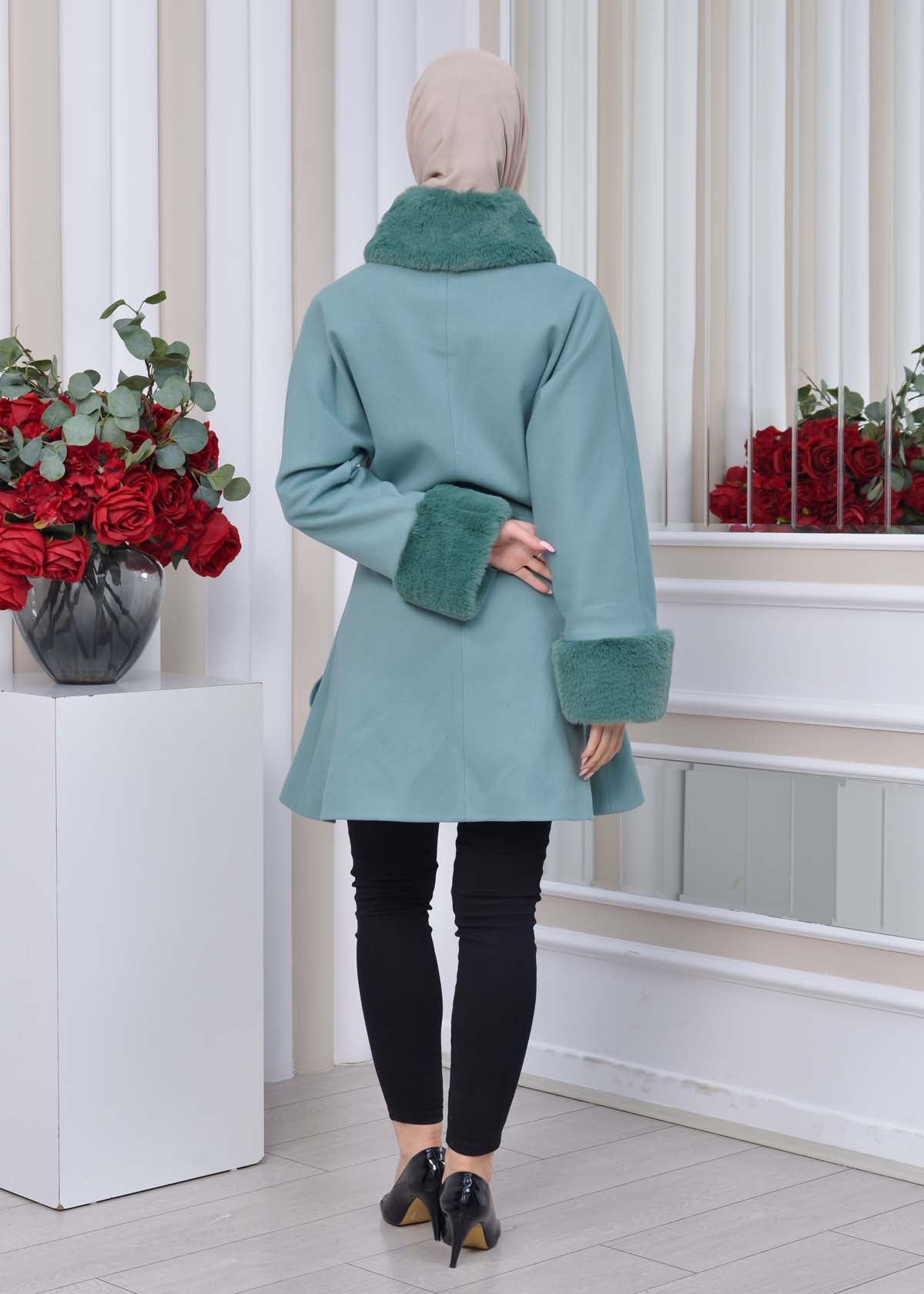 Jokh-Jacke mit abnehmbarem Pelzkragen 1335 - Mint