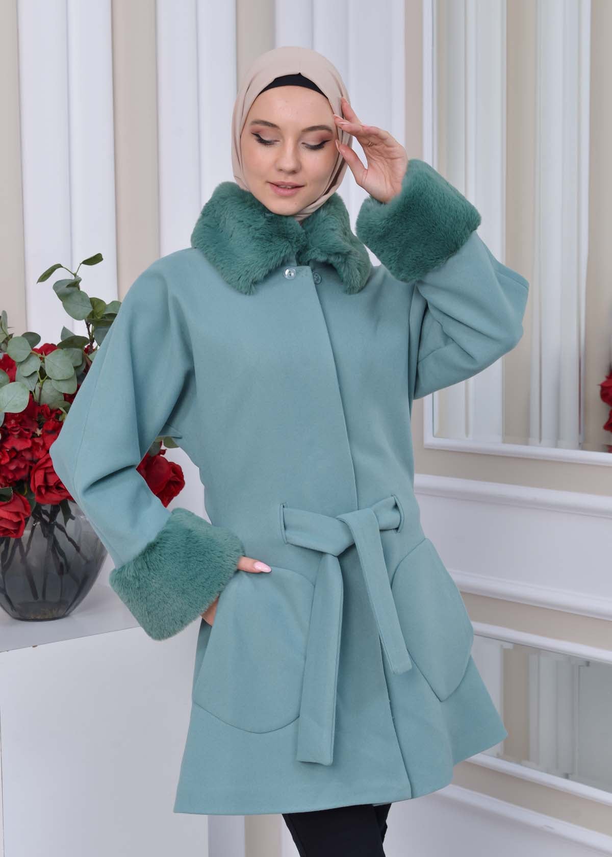 Jokh-Jacke mit abnehmbarem Pelzkragen 1335 - Mint