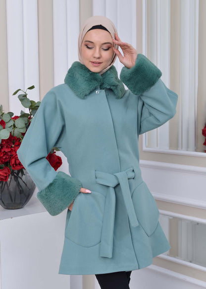 Jokh-Jacke mit abnehmbarem Pelzkragen 1335 - Mint