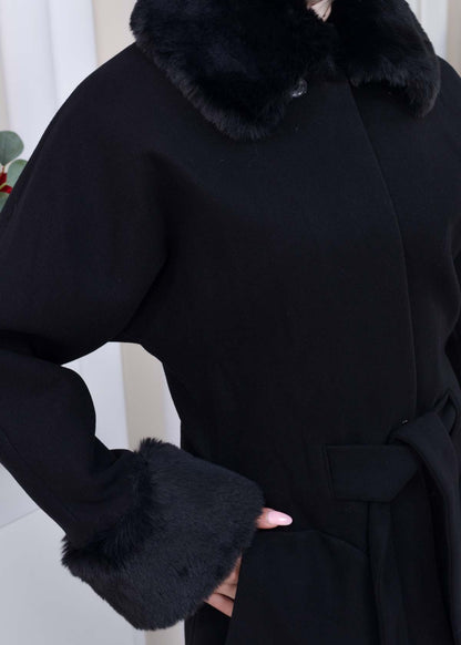 Jokh-Jacke mit abnehmbarem Pelzkragen 1335 - Schwarz