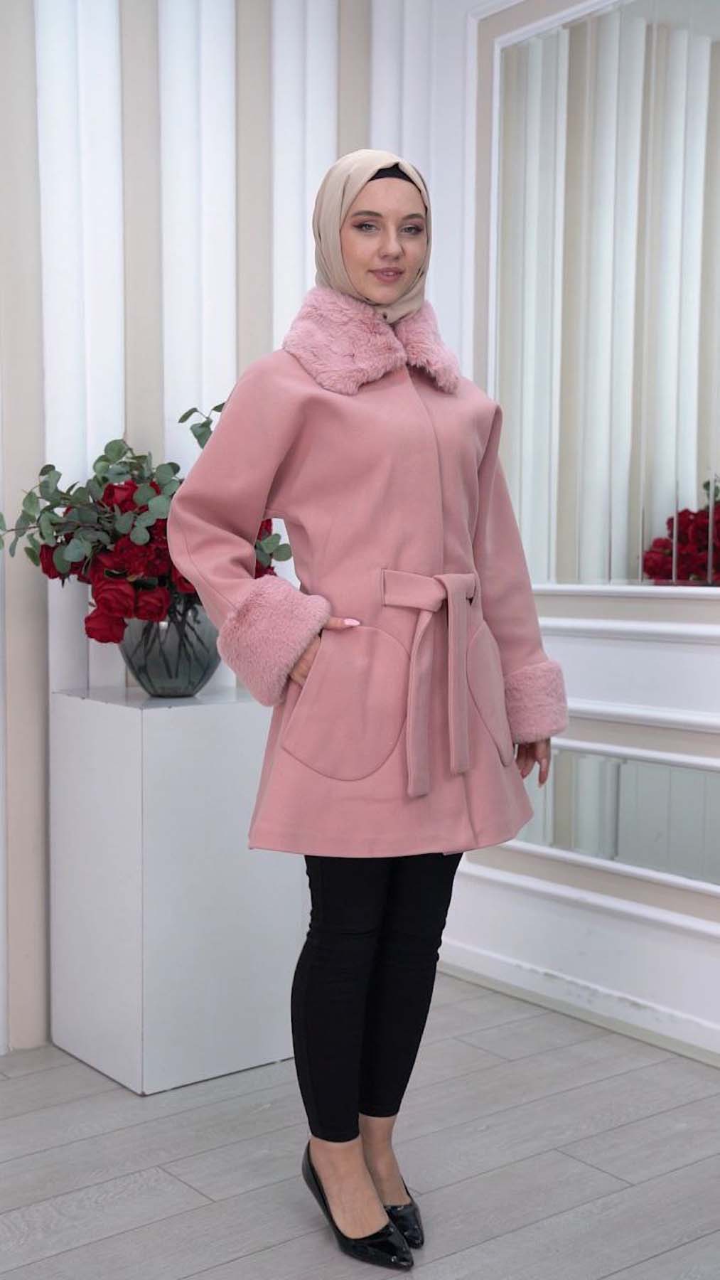 Jokh-Jacke mit abnehmbarem Pelzkragen 1335 - Rosa