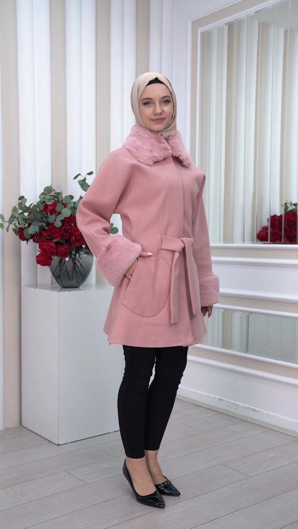 Jokh-Jacke mit abnehmbarem Pelzkragen 1335 - Rosa