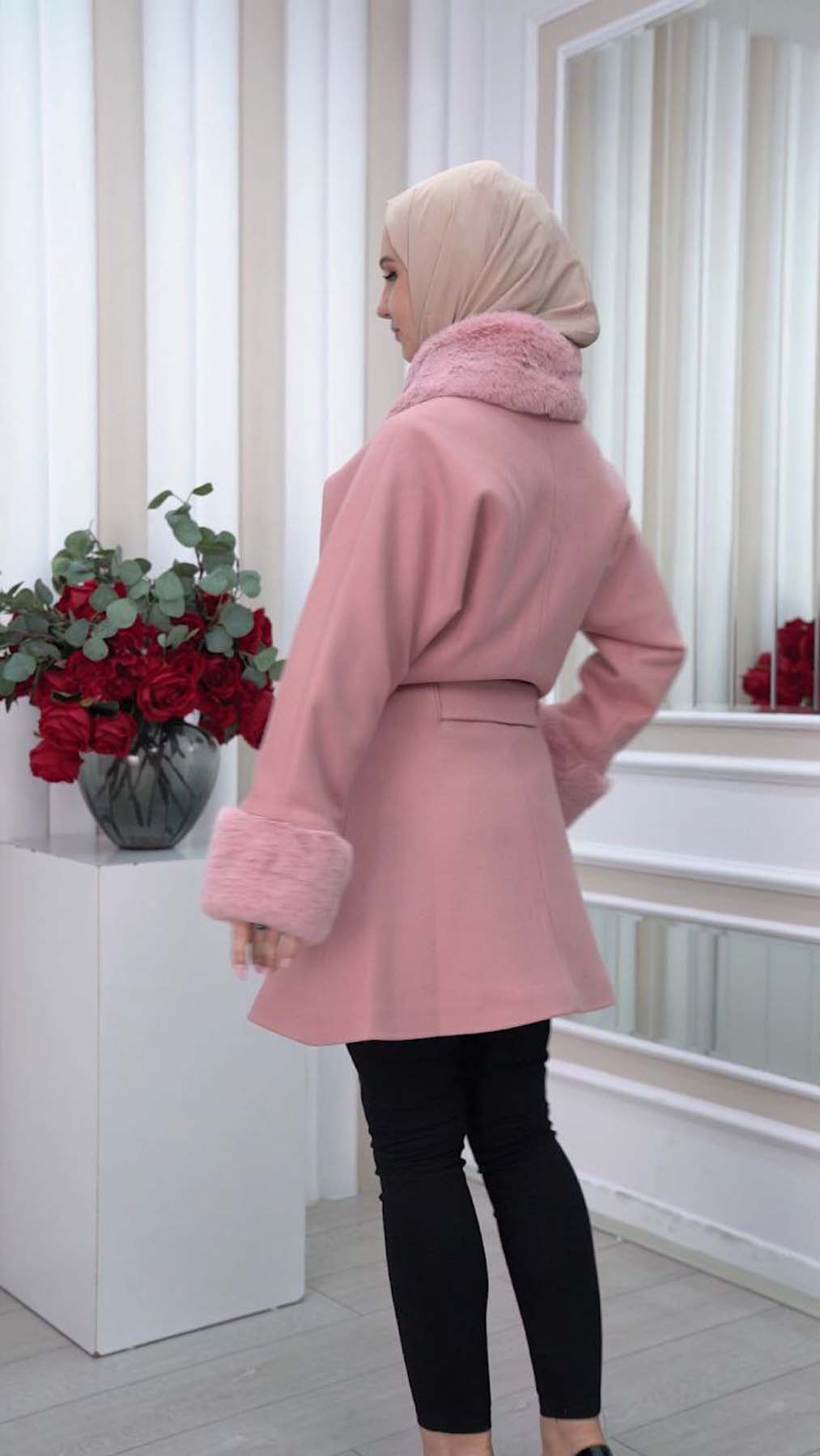 Jokh-Jacke mit abnehmbarem Pelzkragen 1335 - Rosa