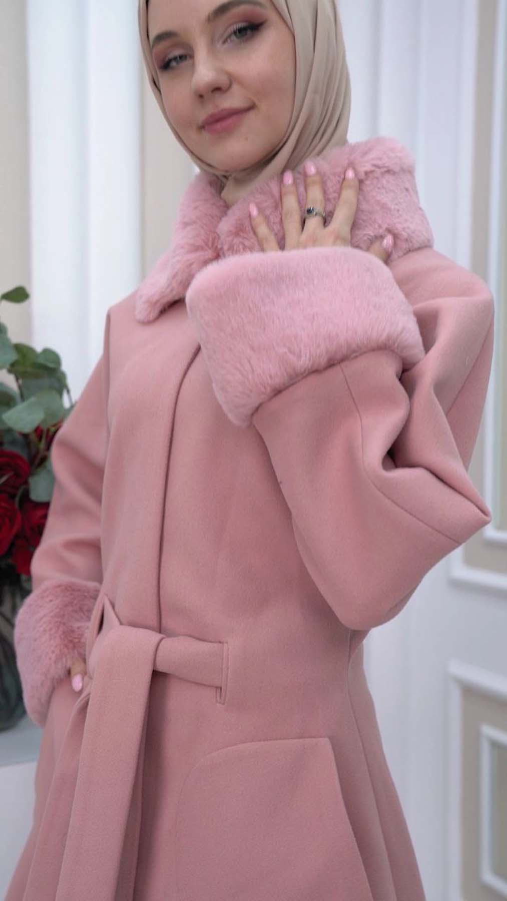 Jokh-Jacke mit abnehmbarem Pelzkragen 1335 - Rosa