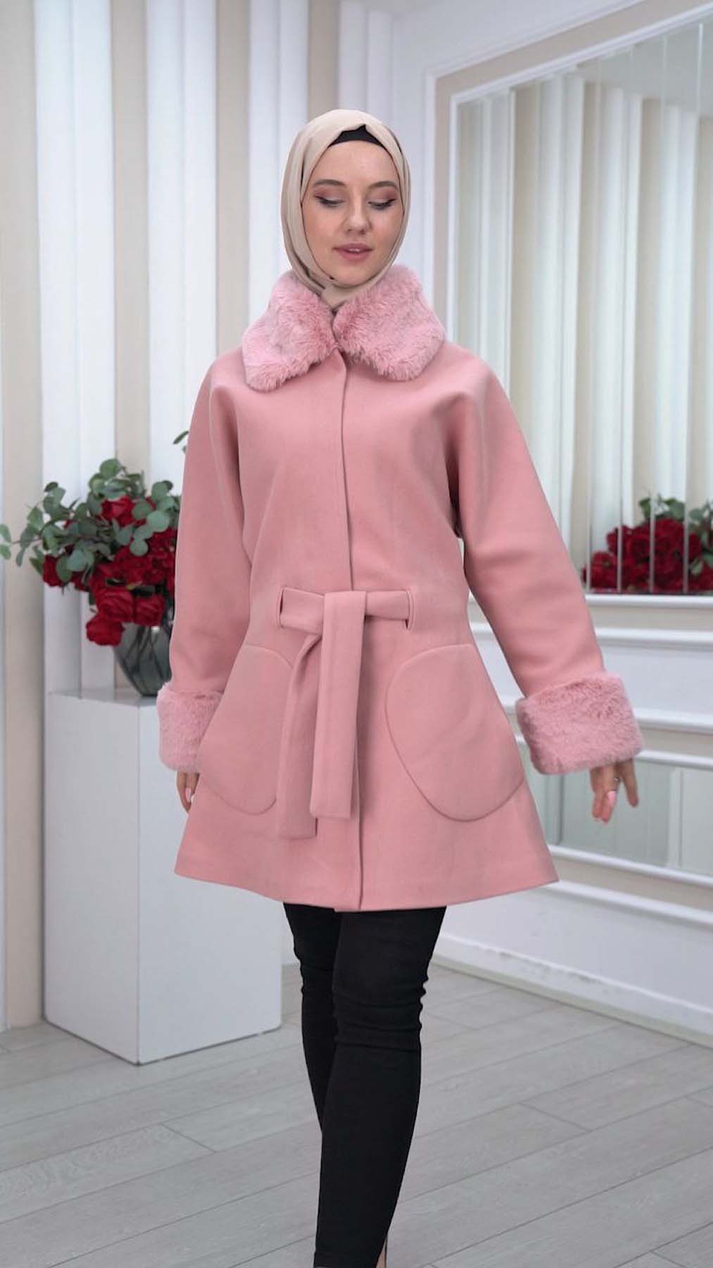 Jokh-Jacke mit abnehmbarem Pelzkragen 1335 - Rosa