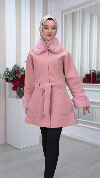 Jokh-Jacke mit abnehmbarem Pelzkragen 1335 - Rosa