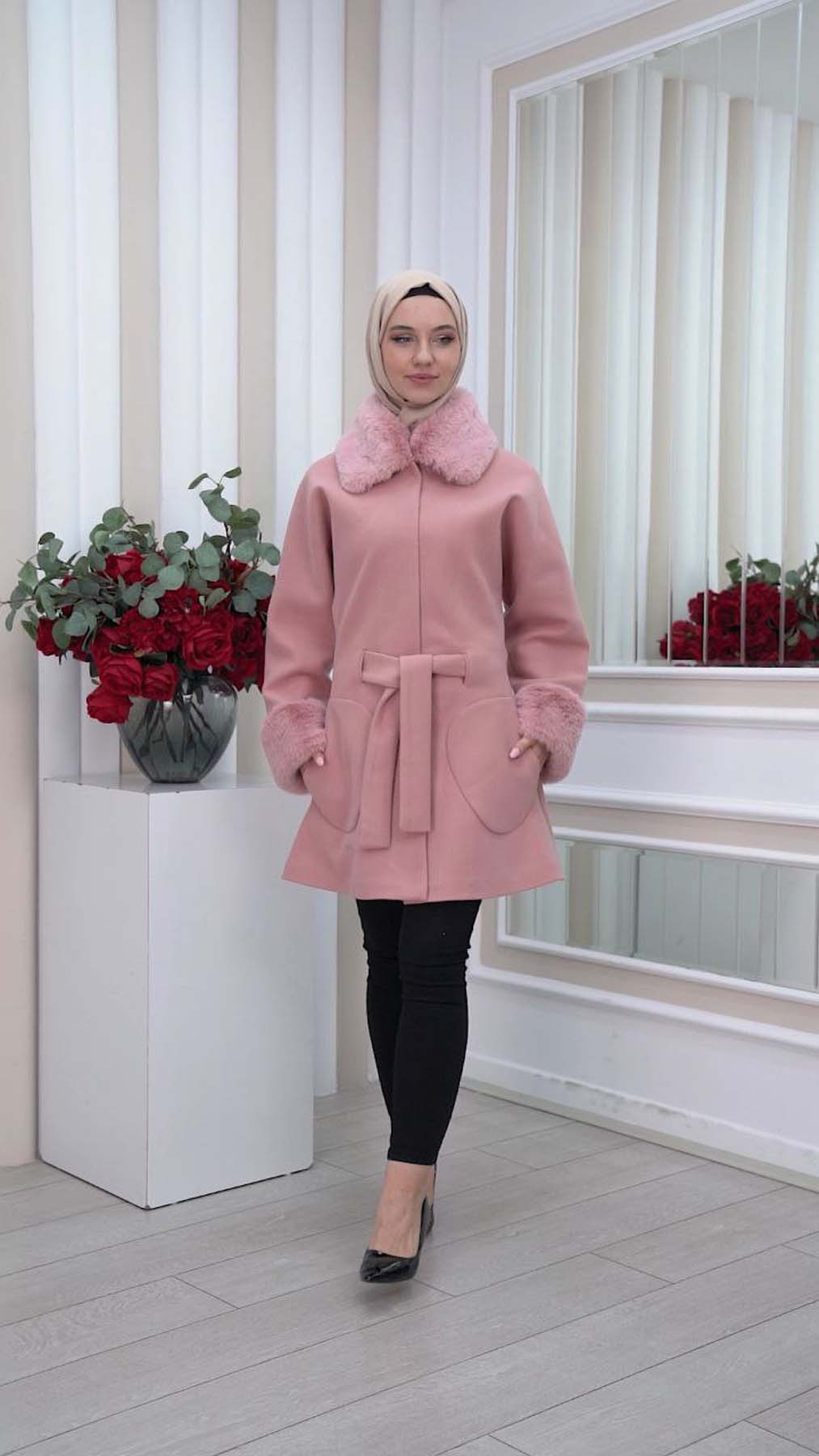 Jokh-Jacke mit abnehmbarem Pelzkragen 1335 - Rosa