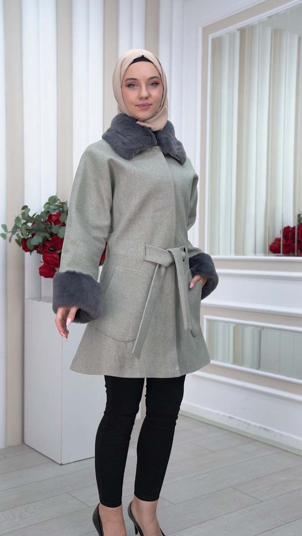 Jokh-Jacke mit abnehmbarem Pelzkragen 1335 - Grau
