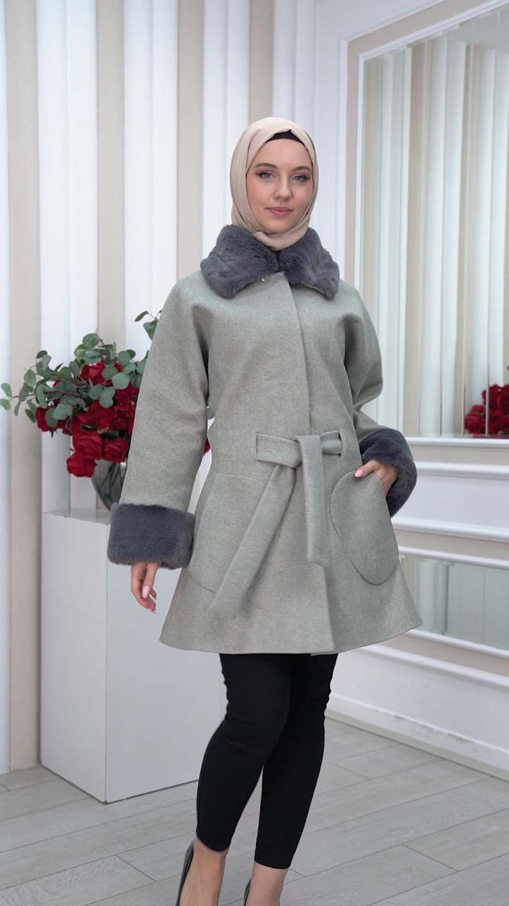 Jokh-Jacke mit abnehmbarem Pelzkragen 1335 - Grau