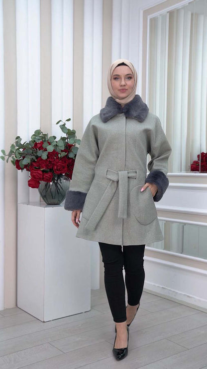 Jokh-Jacke mit abnehmbarem Pelzkragen 1335 - Grau