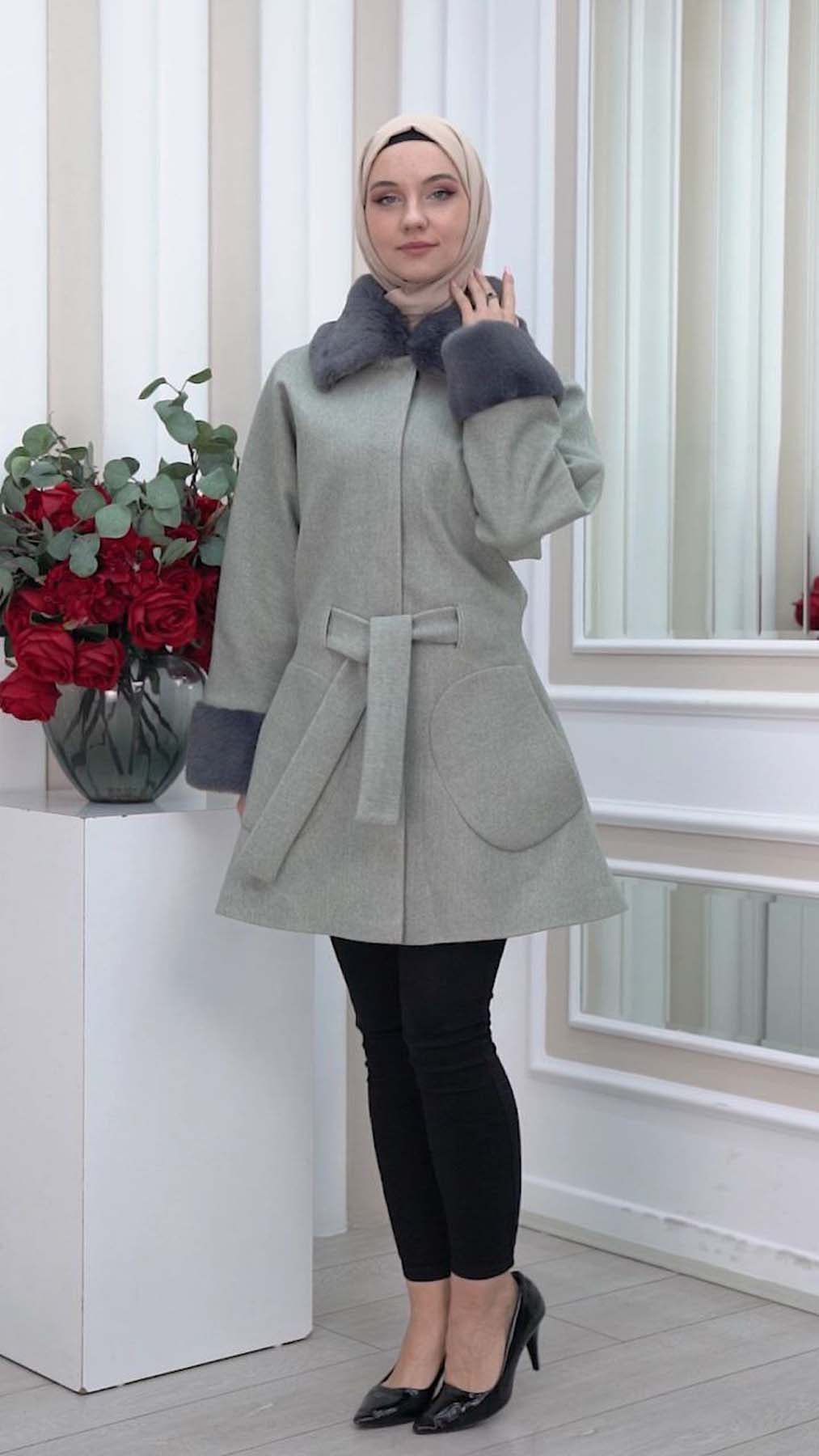 Jokh-Jacke mit abnehmbarem Pelzkragen 1335 - Grau