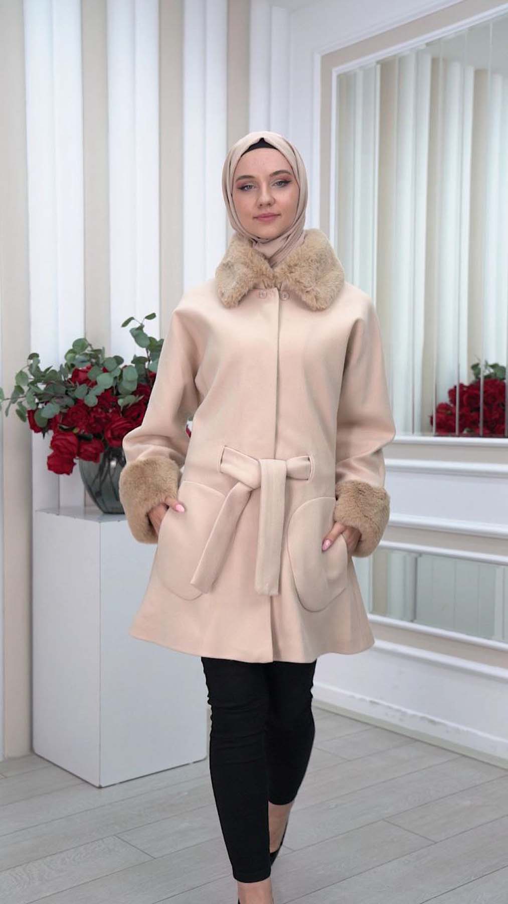 Jokh-Jacke mit abnehmbarem Pelzkragen 1335 - Beige