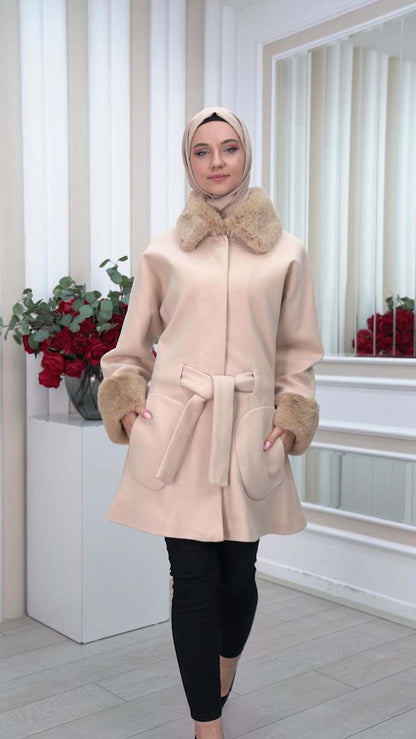 Jokh-Jacke mit abnehmbarem Pelzkragen 1335 - Beige
