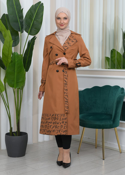 Regenfester Fallschirm-Trenchcoat mit Satinfutter 1342 - Cognac