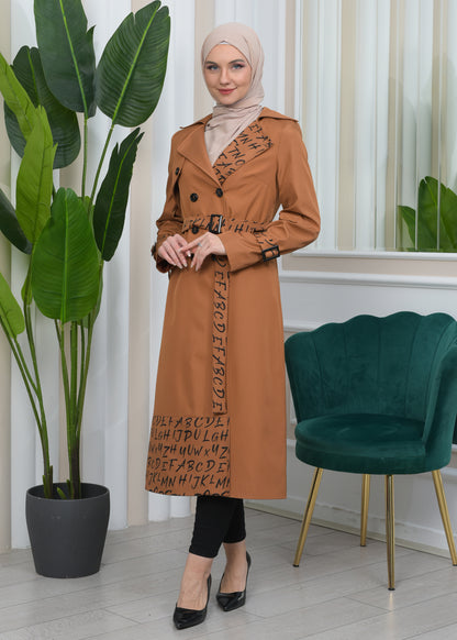 Regenfester Fallschirm-Trenchcoat mit Satinfutter 1342 - Cognac