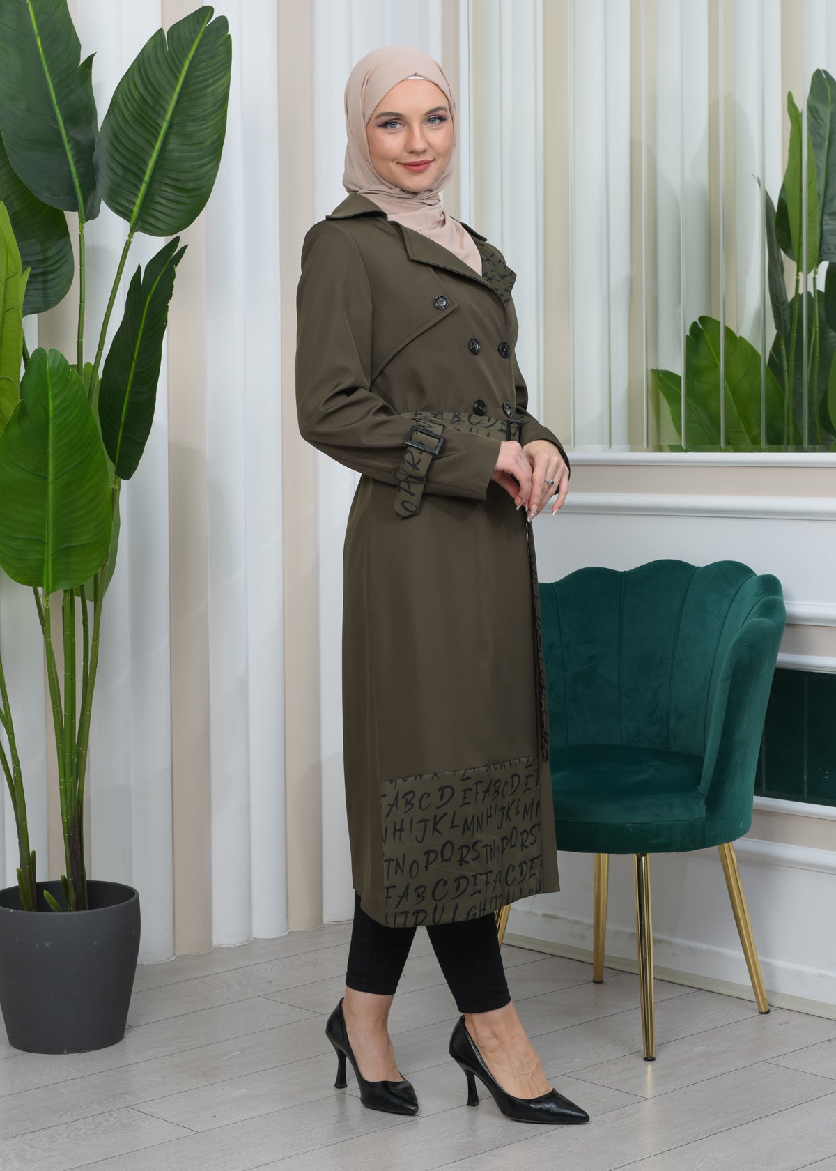 Regenfester Fallschirm-Trenchcoat mit Satinfutter 1342 - Khaki