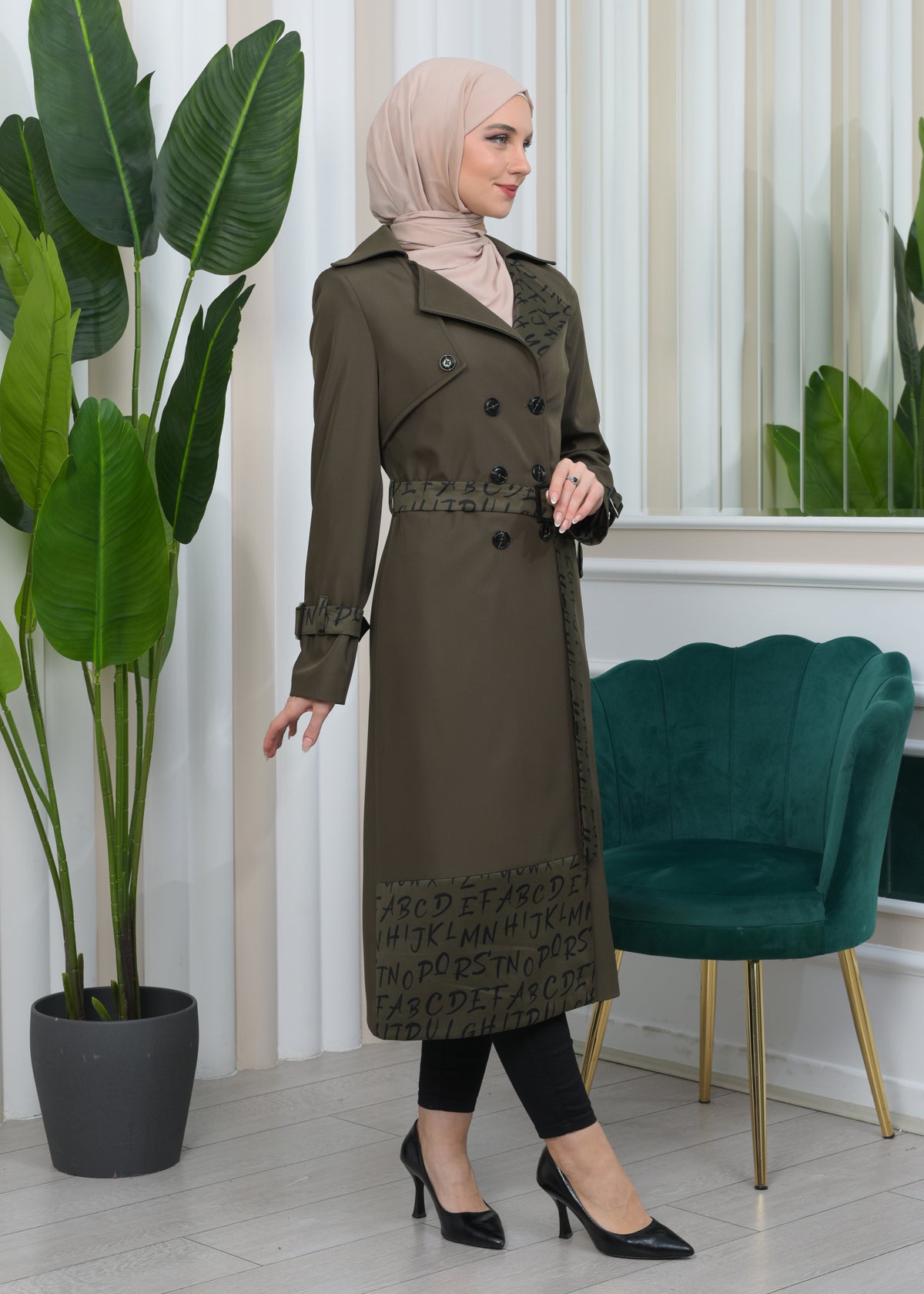 Regenfester Fallschirm-Trenchcoat mit Satinfutter 1342 - Khaki