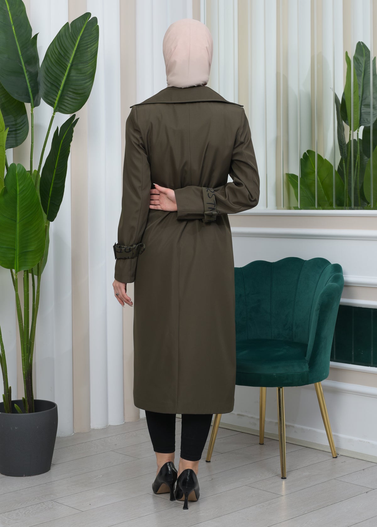 Regenfester Fallschirm-Trenchcoat mit Satinfutter 1342 - Khaki