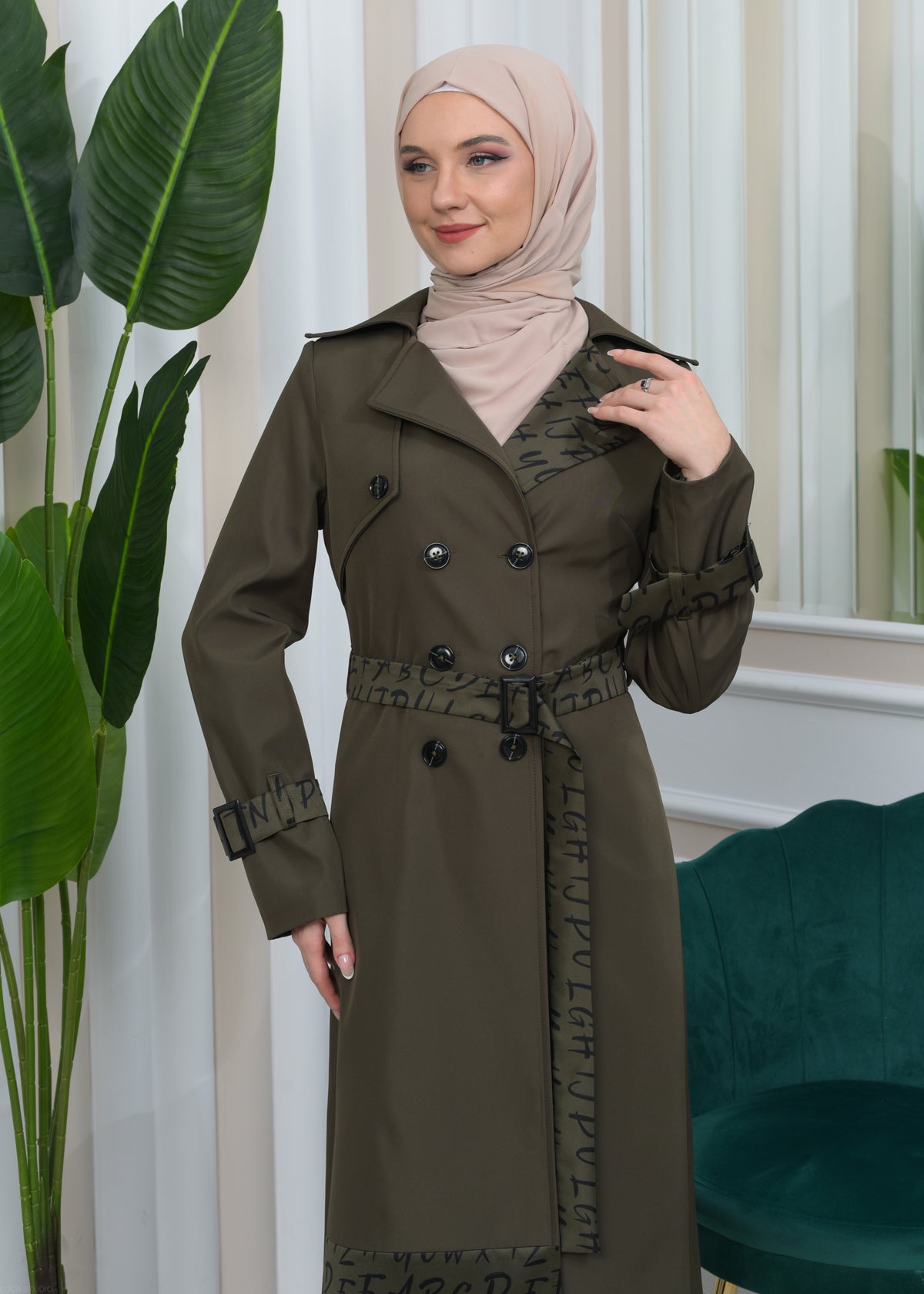 Regenfester Fallschirm-Trenchcoat mit Satinfutter 1342 - Khaki