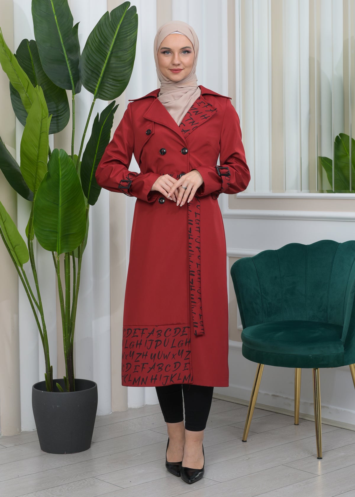 Regenfester Fallschirm-Trenchcoat mit Satinfutter 1342 - Bordeaux